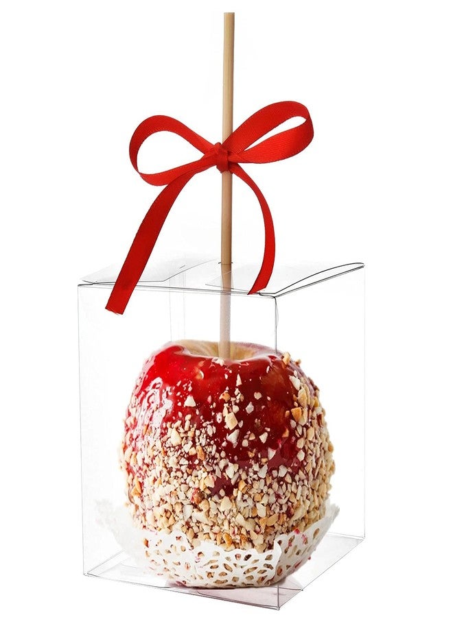 JOERSH 4x4x4 Inches Candy Apple Boxes with Hole and Paper Doilies Base 30 SETS Clear Caramel Apples Boxes for Treats | Food in Safe PET Plastic Box Fits Standard and Large Apple - Image 1